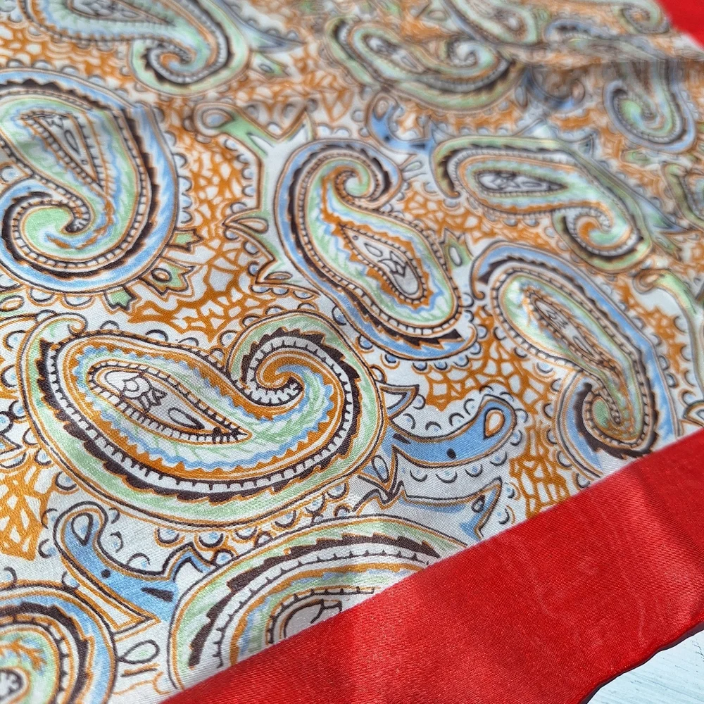 Vintage Silk Scarf Paisley Print Square Shaped Handmade Real Pure Silk Pretty - Picture 6 of 17